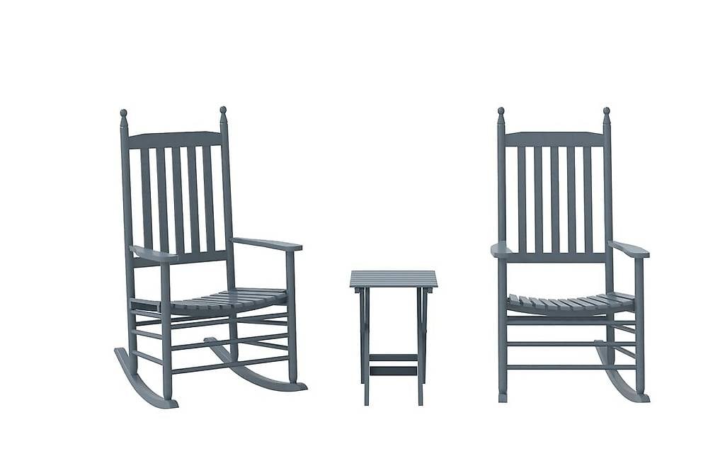 2 Stk. Schaukelstuhl mit Klapptisch Grau Massivholz Pappel
