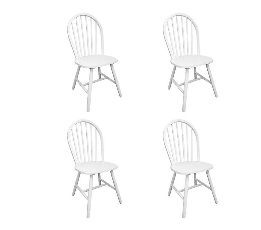 Esszimmerstühle 4 Stk. Weiss Massivholz Gummibaum