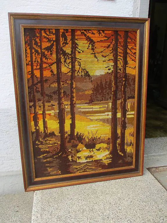 Gobelin-Bild Sonnen-Untergang Wald Silber-See Winnetou TOP