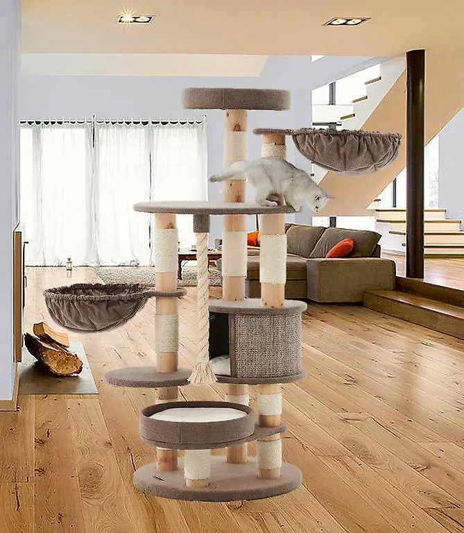 holzkatzenbaum kratzbaum aus naturholz massiv & robust neu