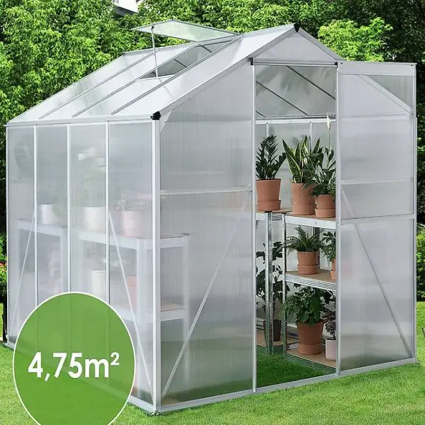  Aluminium Gewächshaus 4,75m² mit 1 Dachfenster Fundament