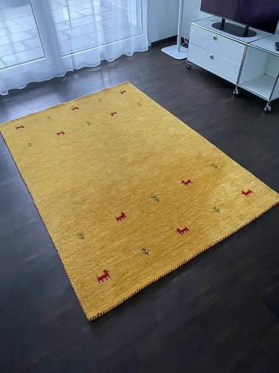 Gabbeh loom Two Lines - Gelber Wollteppich / Grösse 140x200