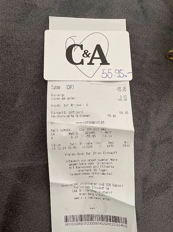 C&A Geschenkkarte