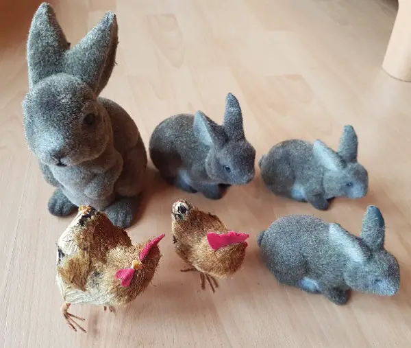 süsse osterdeko / 4 hasen & 2 hühner / vintage charme