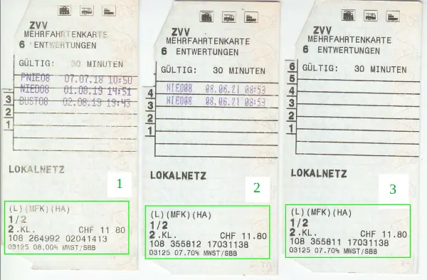 Verschiedene ZVV Mehrfahrtenkarten günstig abzugeben