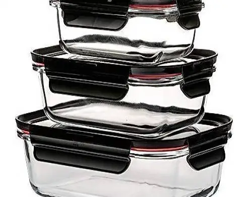  Vorratsdosen Set Glas 3tlg, Borosilikat, Klarglas/schwarz