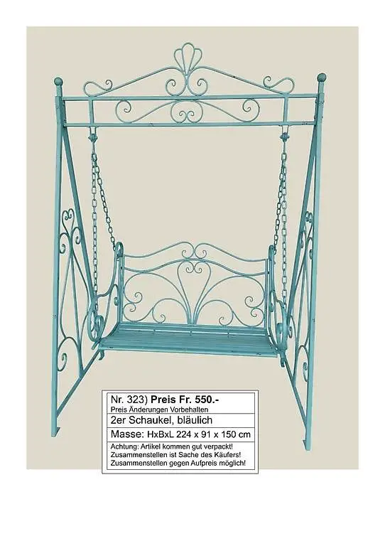 2er Schaukel, bläulich, Metall, Garten, antik look