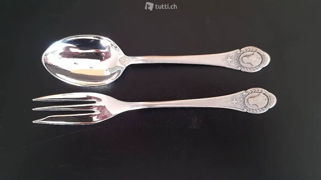 Kaffeelöffel und Dessertgabel, HENRI DUNAT, VERSILBERT