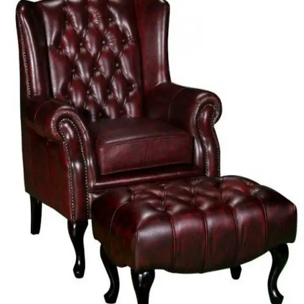  CHESTERFIELD OHRENSESSEL + HOCKER SET LEDER TEXTIL 161013-30