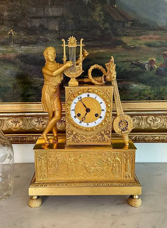 Empire Kaminuhr, Orpheus spiel auf Lyra, Paris um 1810