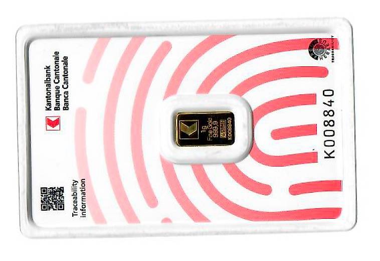 Goldbarren 1 gr Kantonalbank zerifiziert