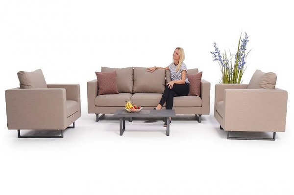  Loungeset Outdoor sandbraun, 3er Lounge 2 Sessel und 1 Tisch