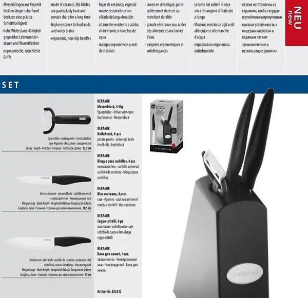  Messer CERAMIC Keramikmesser im Messerblock 4-tlg