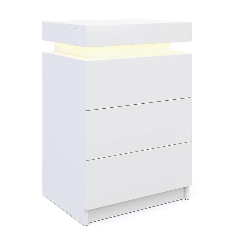 Nachttisch LED MOYA mit 3 Schubladen weiss