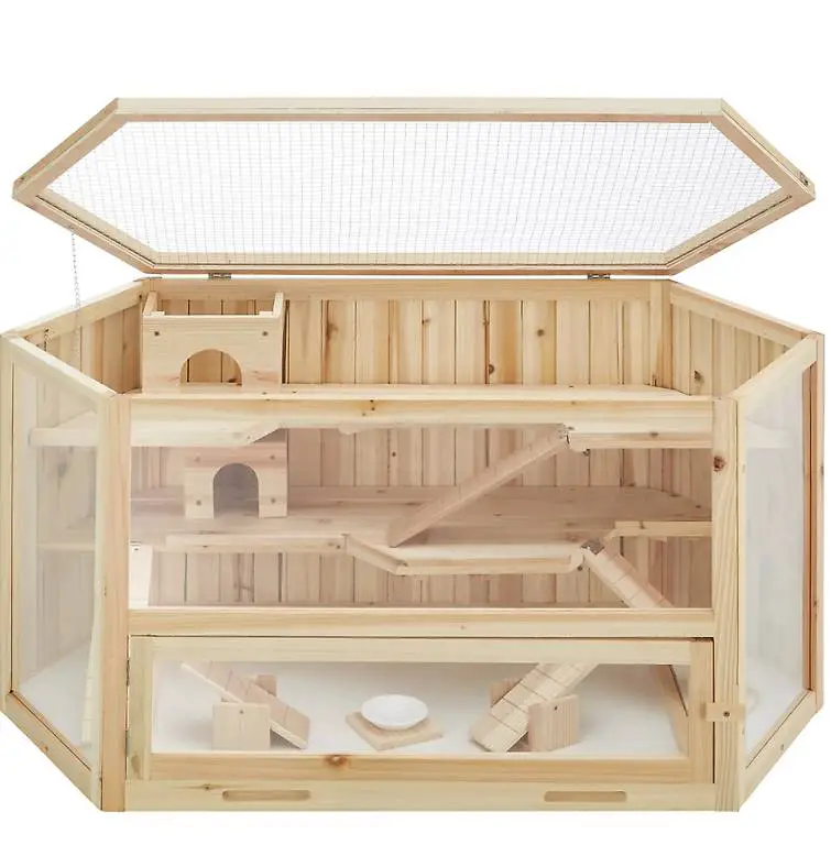 Hamsterkäfig Benni aus Holz, mit 3 Etagen und 3 Rampen