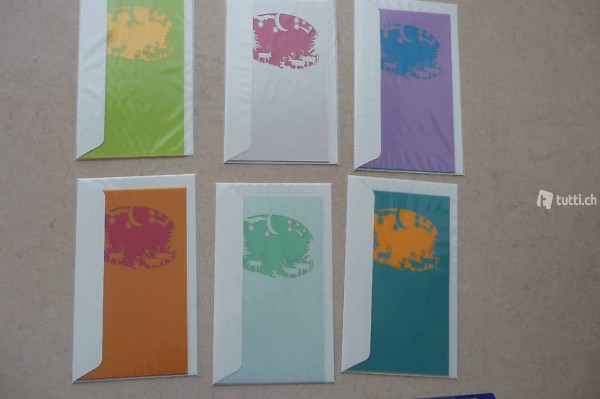 Sechs Karten mit Rentieren und Umschlag