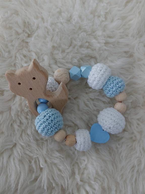 Beissring mit Holzfigur Katze