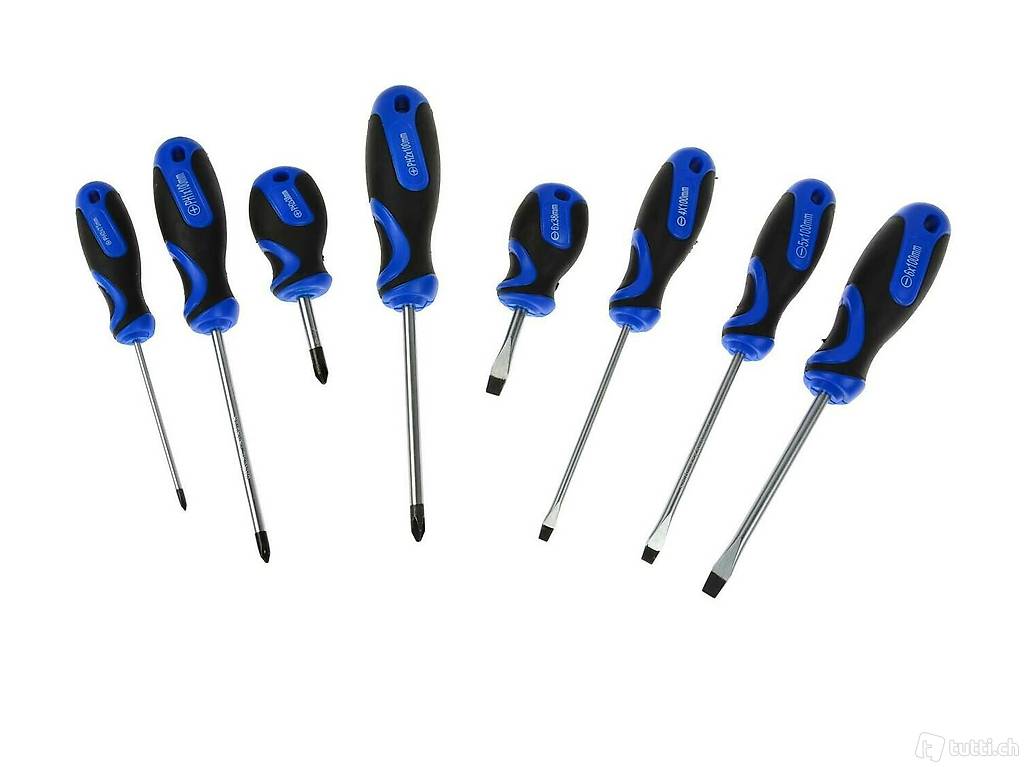  Set mit 8 flachen Schraubendrehern: 4-6,5 mm Kreuz: ph 0-2 G