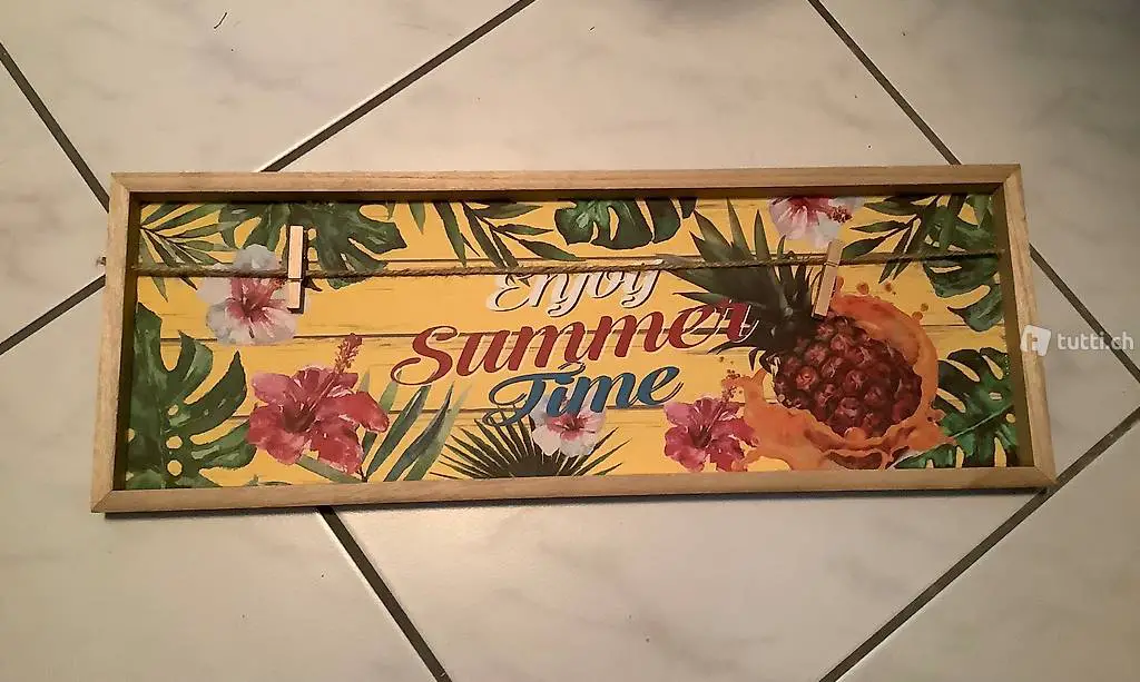 Holzpinboard mit Klammern Enjoy Summer Time gelb