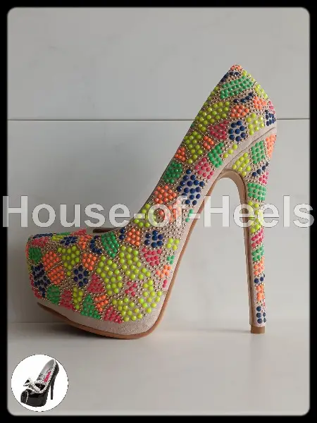 Escarpins Jumex 36 talon 16 cm plateau 5 cm toile mosaïque