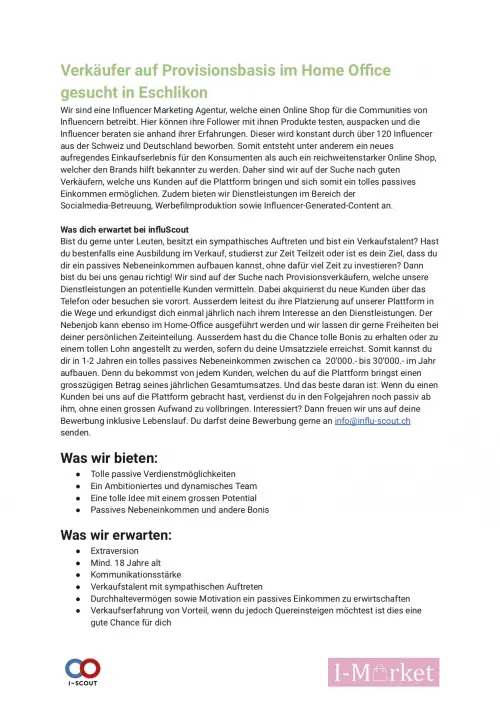 Verkäufer auf Provisionsbasis