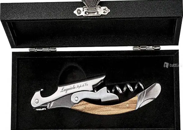  Korkenzieher, Flaschenöffner mit Folienschneider, Olivenholz