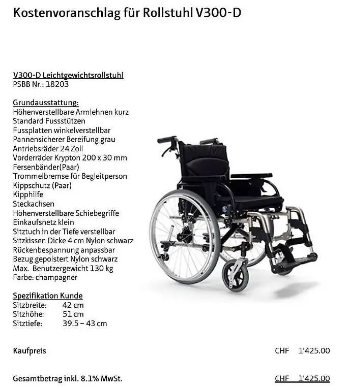 Hochwertiger Rollstuhl V300D (leichtgewicht) Marke Vermeiren