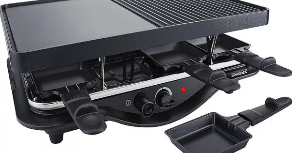  Guss-Raclette und Grillfläche mit 8 Pfännchen, schwarz