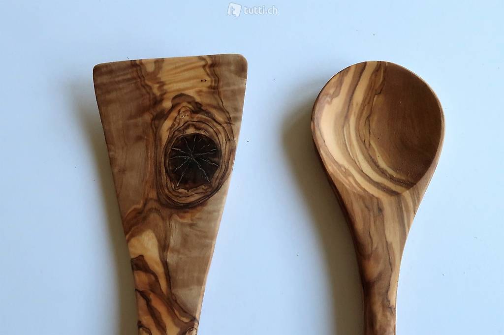 Olivenholz Kochset 2-Teilig Natur Unikat