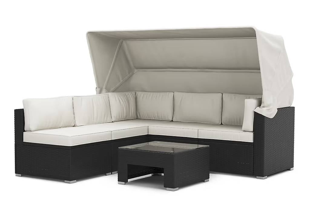 Rattanlounge COMO schwarz/weiss