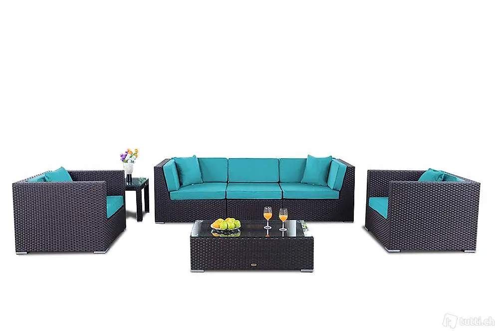  Robuste Polyrattan Lounge Rattan Geflecht schwarz