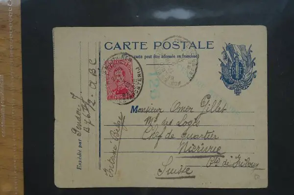Belgische Postkarte von 1916 für Ch-Empfänger