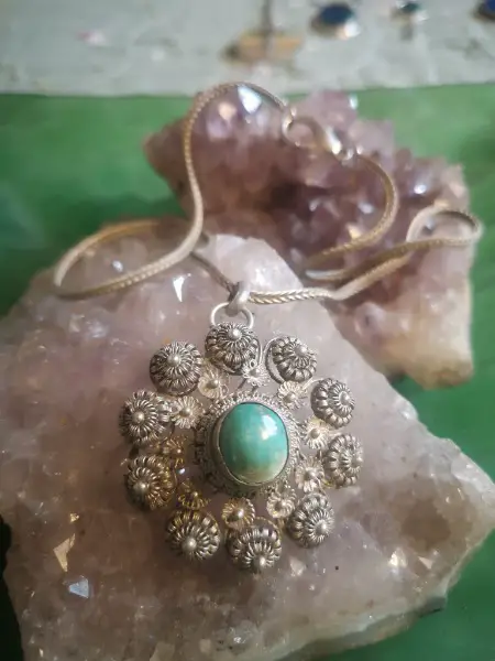 Anhänger, Kette, Türkis, Silber, 900