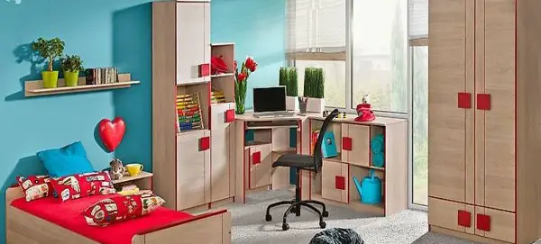  KOMPLETT JUGENDZIMMER BETT SCHREIBTISCH SCHRANK GUMI NEU 3