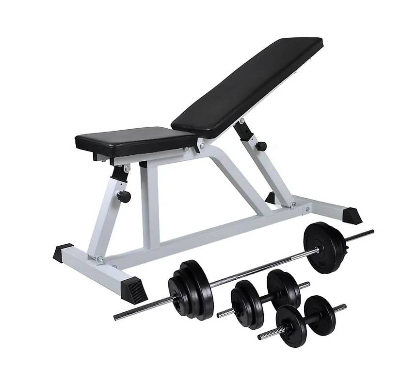 Hantelbank mit Langhantel und Kurzhantel Set 30,5 kg