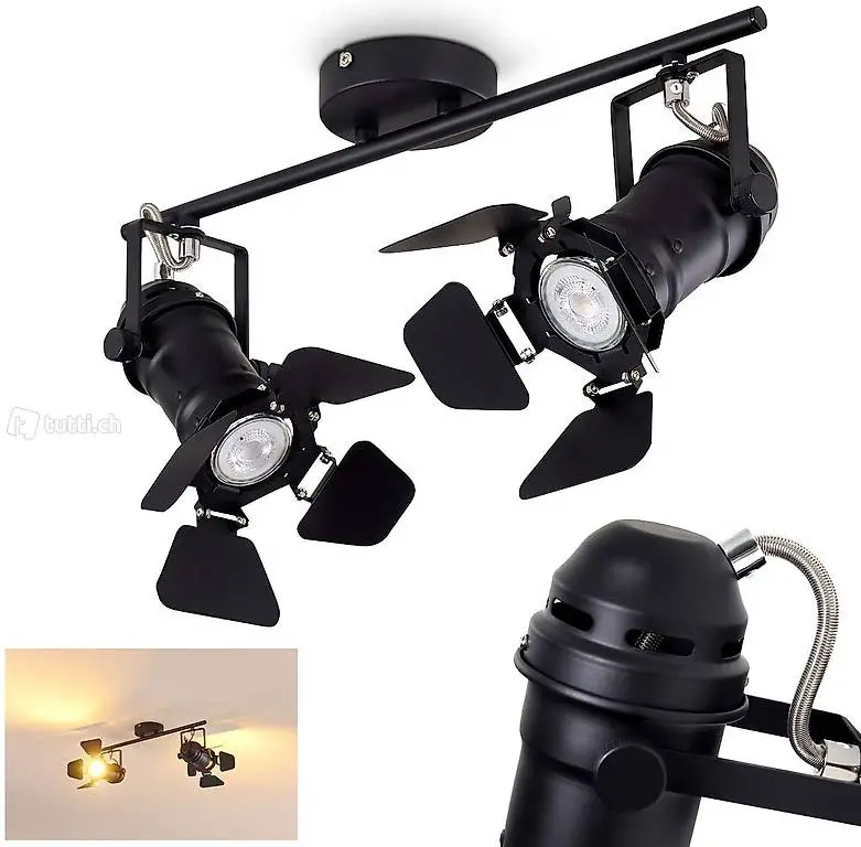 Deckenlampe aus Metall in Schwarz, 2-flammig