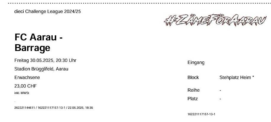 Ticket Barrage FC Aarau - GC