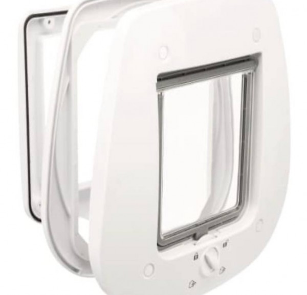  4-Wege Katzenklappe für Glastüren 27 x 27 cm Weiss