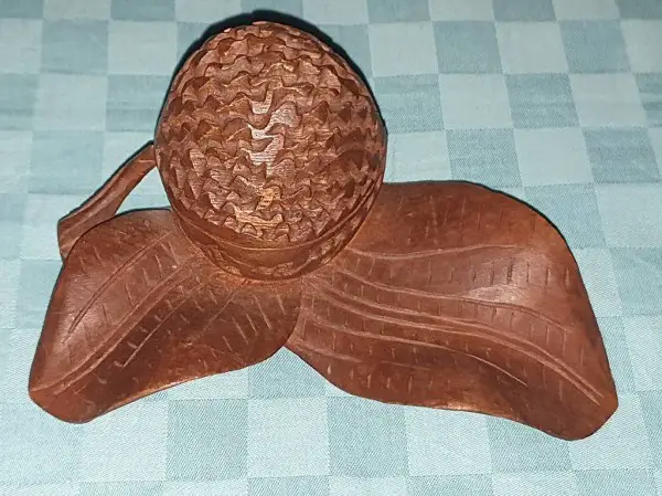  altes Tintenfass Holz geschnitzt mit Glaseinsatz