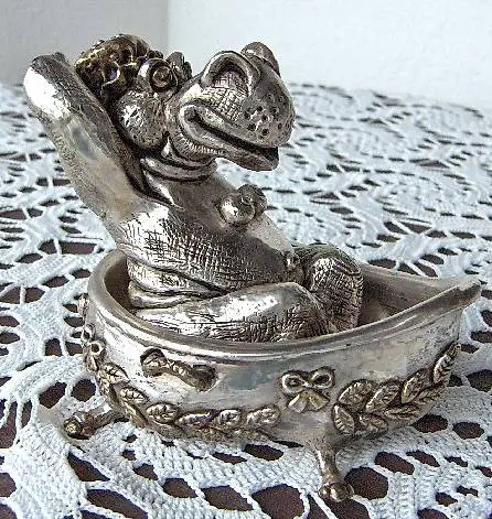 Nilpferd in Wanne 925 Silber und Blattgold