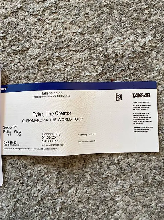 Ticket Tyler the Creator Zürich