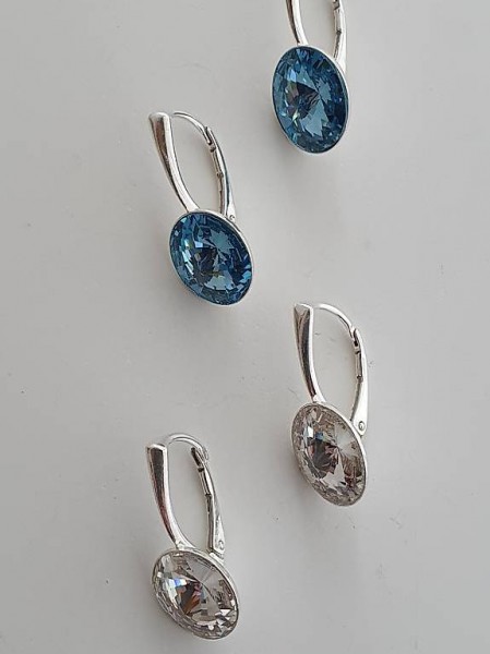 Dormeuses Argent 925 élément Swarovski Crystal ou Aquamarine