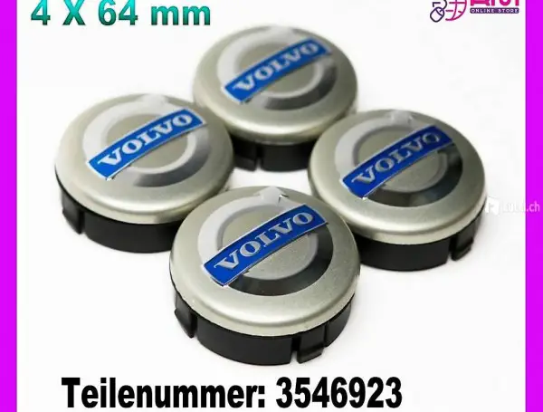  VOLVO Silber 4 x 64mm Felgenkappe