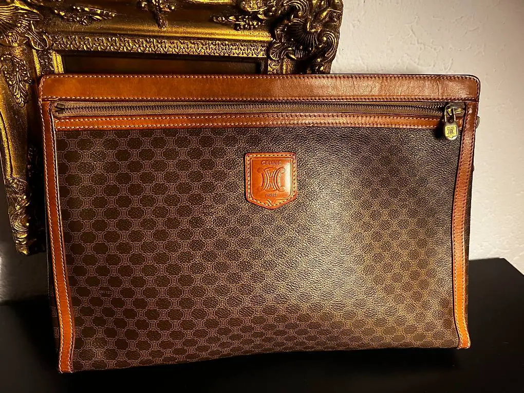 Celine Vintage Clutch Macadam Canvas Braun Top Zustand