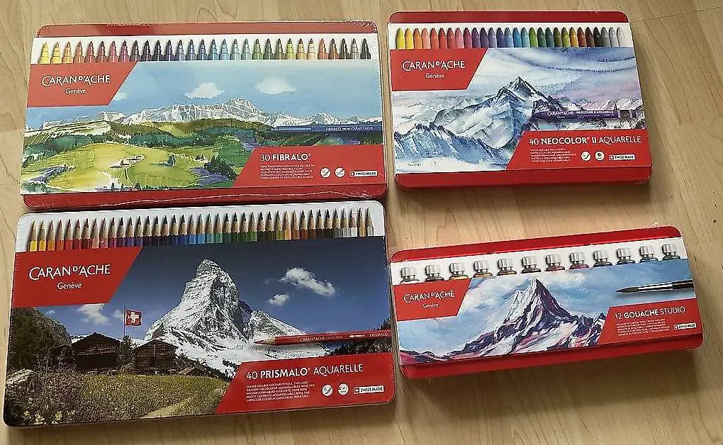 caran d"ache farbstifte, 4 sets, neu und ovp