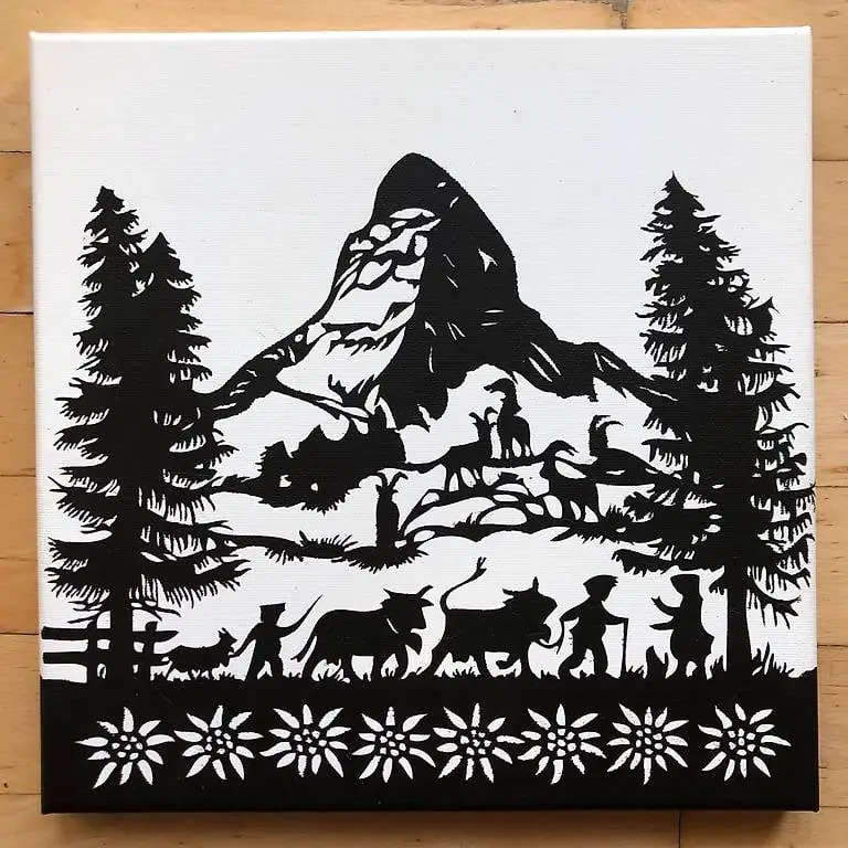 Scherenschnitt Acryl auf Leinwand 30x30cm