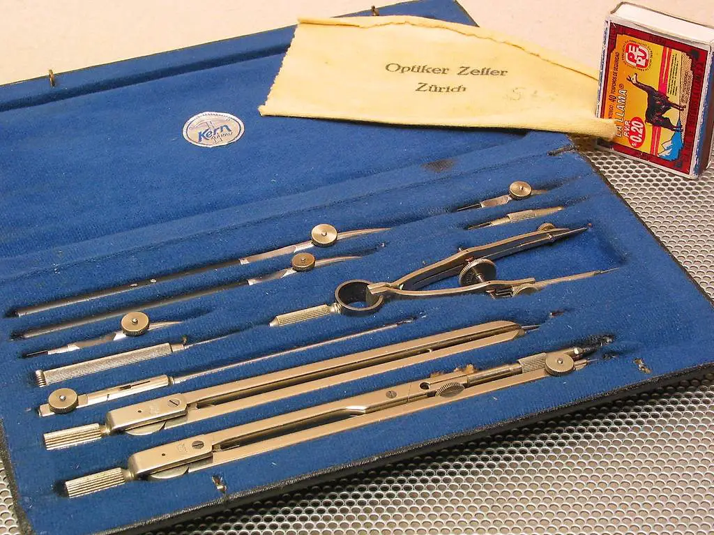 KERN AARAU Zirkelkasten XL Set NICKEL in Etui Reisswerkzeug