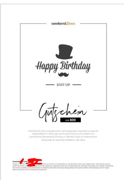 Weekend for two Gutschein 800.-