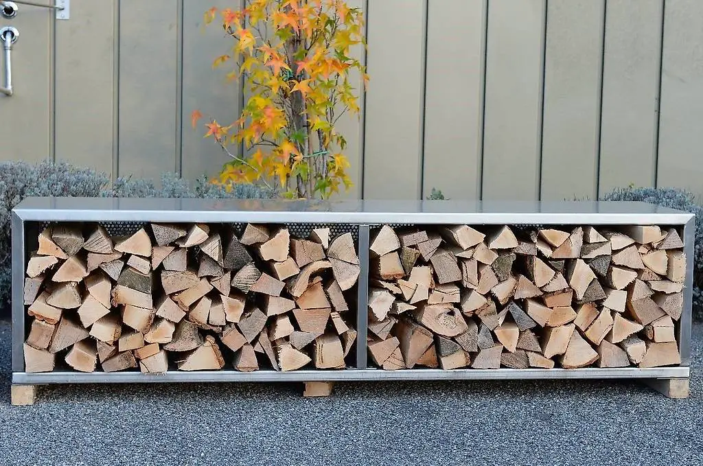 Brennholzlager - Sitzbank Edelstahl