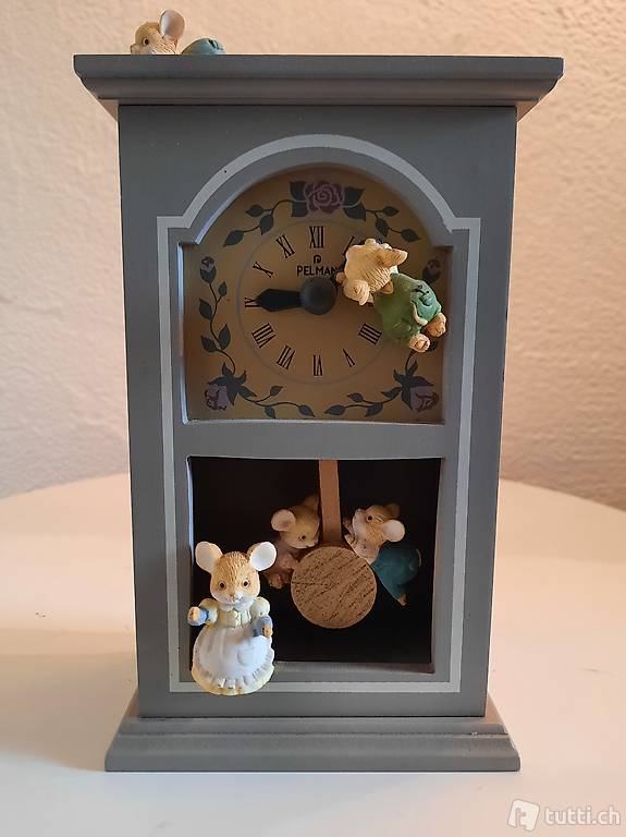 Spieluhr aus Holz Standuhr mit Mäusen/ Spielt: MEMORY